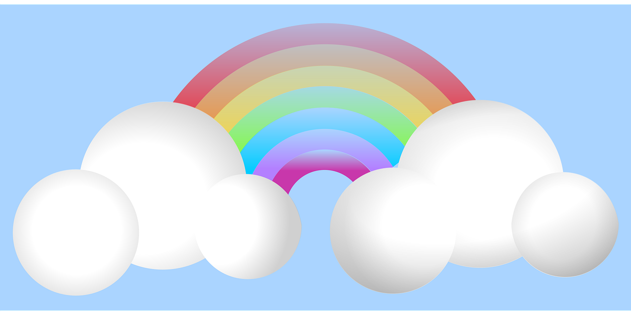 rainbow, clouds, sky, weather, nature, cute, blue rainbow